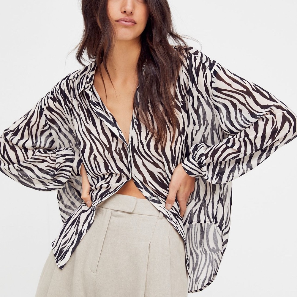Free People Ciara Zebra Printed Buttondown Blouse